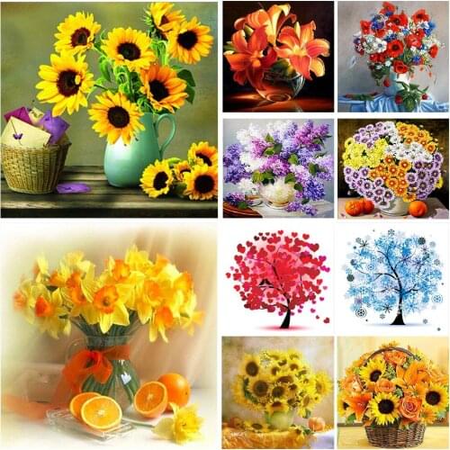 CraftArtGo 5D Diamond Embroidery Beautiful flowers Full Square Round Rhinestone Mosaic Painting Cross Stitch Flowers Diamond Kit