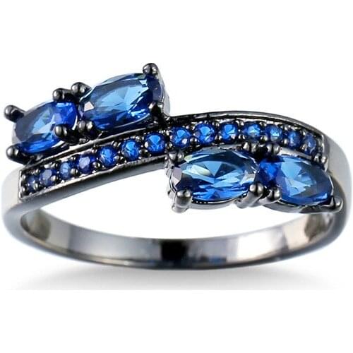 Elegant Fashion Black Zirconia CZ Ring blue Jewellery Filled Jewelry Party Engagement Wedding bridal sets Rings men and women