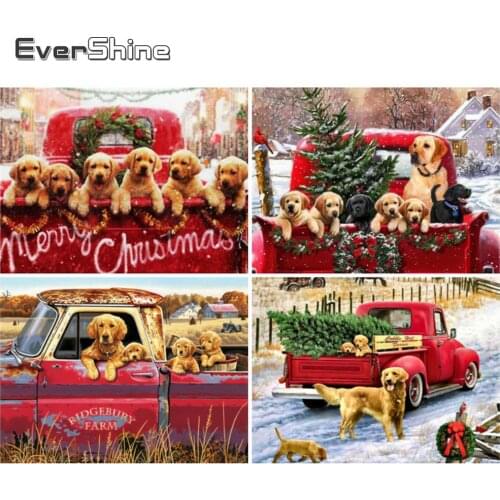 EverShine Diamond Mosaic Christmas Picture Rhinestones Dog Cross Stitch Diamond Embroidery Full Square Drill Animal Handicraft