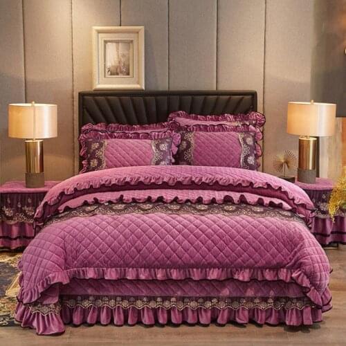 Europe Lace Crystal Velvet 4pcs Bedding Set Duvet Cover Bedspread Thick Soft Qulited Cotton Luxury Double Queen With Pillowcases