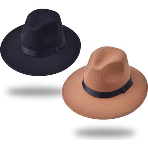 Vintage Felt Fedora Hat Women Men Wool Wide Brim Top Hats Spring Winter Solid Panama Jazz Cap