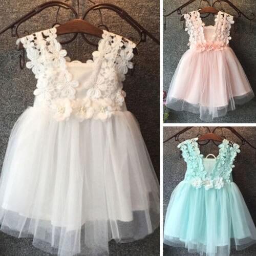FOCUSNORM Princess Kids Baby Girl Lace Dress Pageant Wedding Party Lace Tulle Sleeveless Dress Birthday Gown