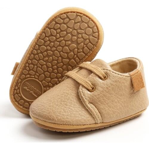 Pudcoco Baby Boys Girls Lace Up Sneakers Trendy Leather Crib Shoes Soft Rubber Sole Infant Moccasins