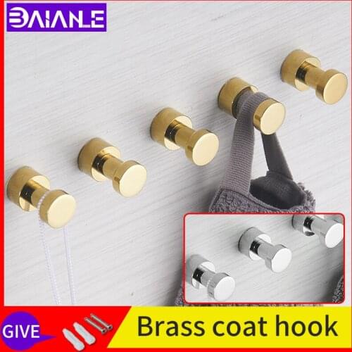 Robe hooks wall brass kids coat hook wall rack golden Entrance aisle Clothes and hats 5pcs Single hook originality
