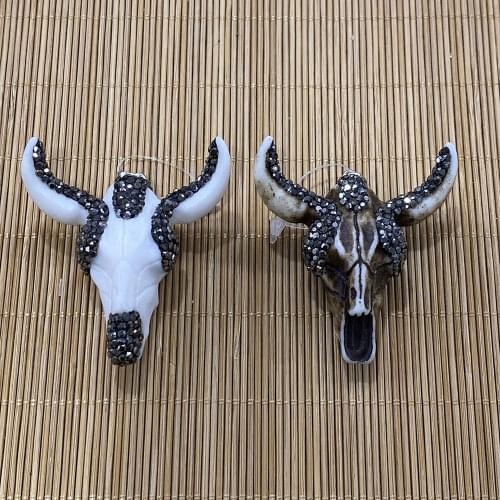 Animal Bull Head Resin Pendant Diamond Inlaid Two-Color Necklace Pendant Personality Trend Suitable for DIY Jewelry Accessories