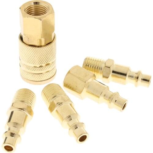 5 Pcs Brass Quick Coupler Air Hose Line End Connector Set for Compressor 1/4 inch