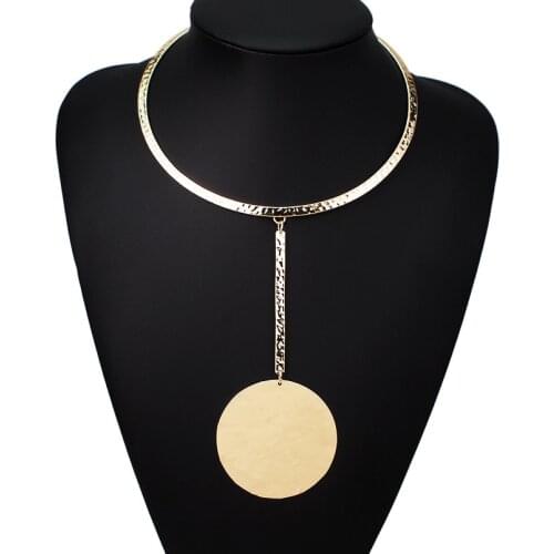 Metal Choker Necklace Maxi Big Circle Pendants Torques Statement Collar Necklaces Women Golden Silver Color Jewelry UKMOC