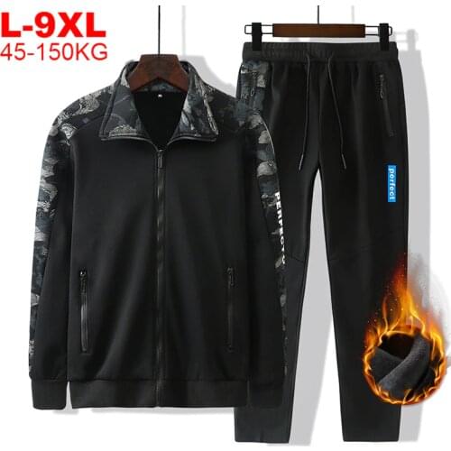 Plus Size 9xl 150kg Camouflage Sportswear Tracksuits Men Winter 2pcs Sets Fleece Thick Jacket+pants Sweats Suits Male Sports Set