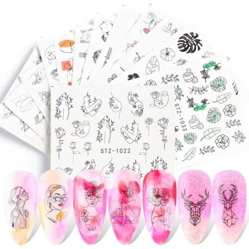 Nail Art Decals Sticker NailArt Decals Decoration 16 Sheets Line Style Face Pattern Nail Art Stickers Decals Decor Manicure Tool
