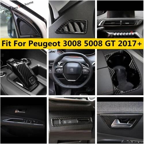 Carbon Fiber Look Interior Refit Kit Lift Button / Headlamp / Gear Head / Air AC Cover Trim For Peugeot 3008 5008 GT 2017 - 2021