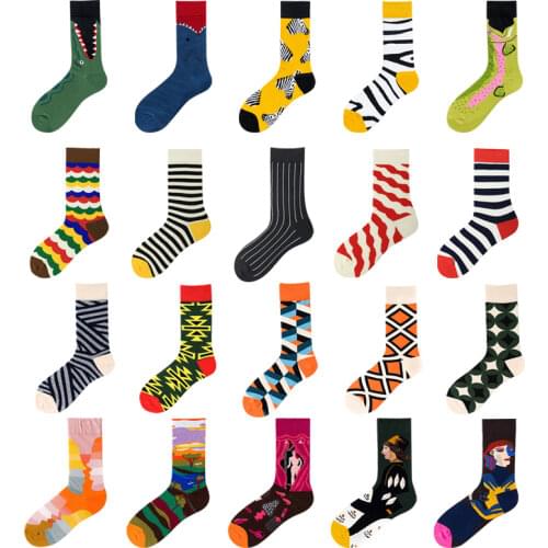 Novelty Funny Men Graphic Socks Combed Cotton Oil Painting Colorful Cartoon Funny Retro Sock Autumn Winter Christmas Gift Unisex