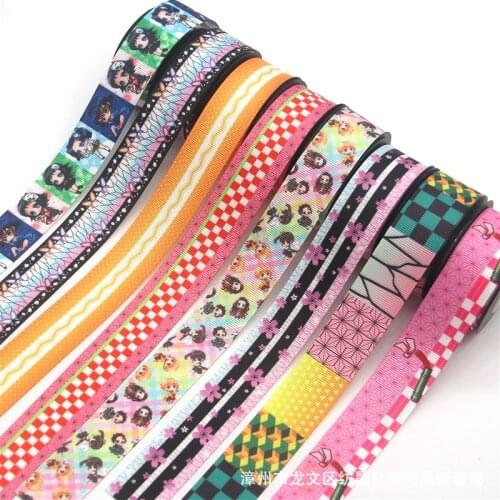 New 10 Yard 25mm Anime Demon Slayer Ribbon DIY Handmade Bow Hair Accessories Printed Grosgrain Ribbon Cake Decoration Kids Gifts