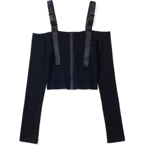 2021 New Patchwork Strap T Shirt For Femlae Squre Collar Long Sleeve High Waist Slimming Womens T Shirt Fashion Tide 2021