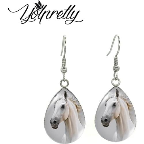 2021 New Vintage Horse Oil Paintings Tear Drop Earrings Handcraft Fish Hook Dangles Earrings