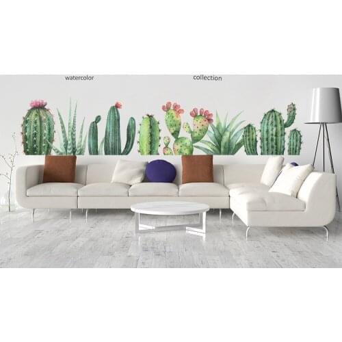 New Ins Style Cactus Potted Wall Stickers Living Room Bedroom Decoration Painting Wallpaper Self-Adhesive