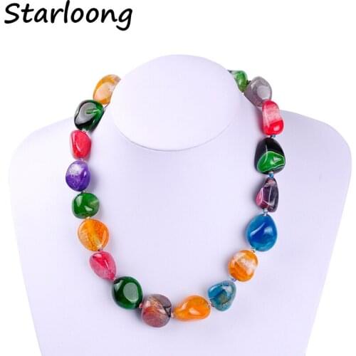 New fashion jewelry irregular shape multi-color natural agata stone beads semi-precious stone women strand necklace Bijoux
