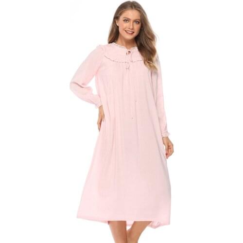 Pyjama Set 2019 Women Sexy Cotton Sets Suit Sweet Cute Nightwear Home Clothes Round Neck Solid Cotton nightgown Full