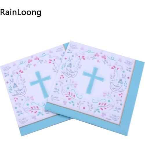 [RainLoong] Printed Patterned Jesus Cross Paper Napkins With Pigeon Dove Tissue For Party Decoration 33*33cm 1 pack