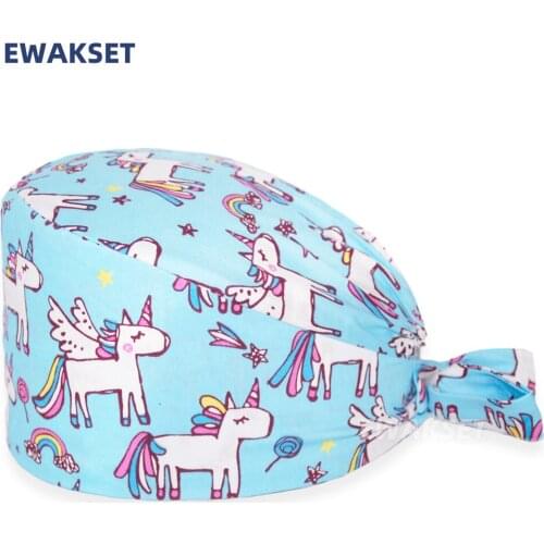 Multicolor printing Surgicals caps adjustable cotton scrub cap beautician accessories Tie back Elastic beauty salon work hat