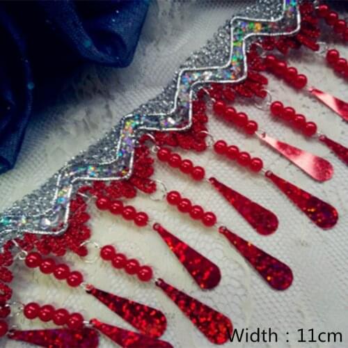 11cm Width Fringe Red Sequined ribbon lace trim ribbon braid accessories