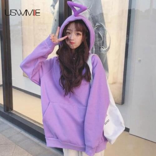 Hoodies Women Antenna Baby Super Fire Plush Fashion Casual Solid Color Long Sleeve Pockets Streetwear Plus Size Kawaii Hoodie
