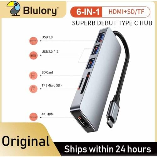 USB 3.1 Type-C Hub To HDMI Adapter 4K Thunderbolt 3 USB C Hub with Hub 3.0 TF SD Reader Slot PD for MacBook Pro/Air/Huawei Mate