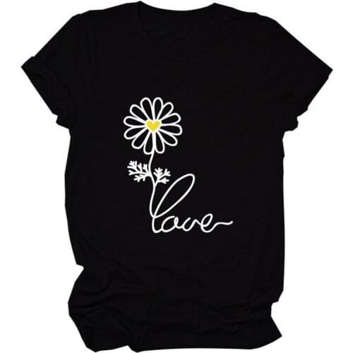 Daisy Love Print Women T Shirt Short Sleeve O Neck Loose Women Tshirt Ladies Tee Shirt Tops Clothes Camisetas Mujer