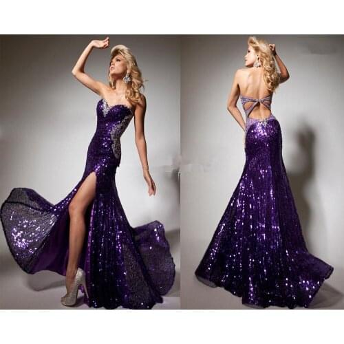 2020 luxury crystal sequin backless new Designer Purple Mermaid Sequin sweet Beading Sexy Prom gown Mother of the Bride Dresses