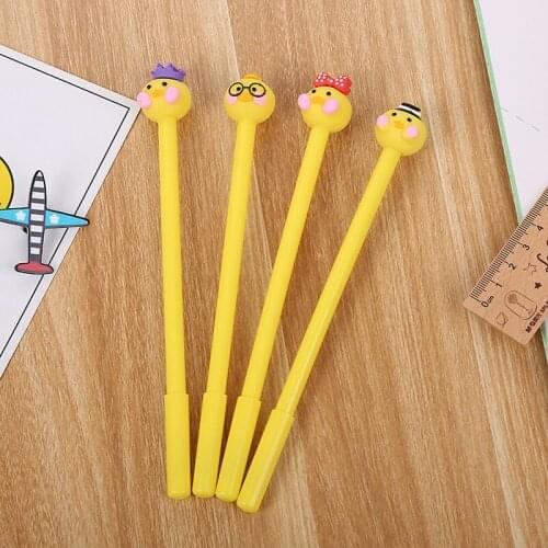 100 Pcs Creative Cartoon Silicone Head Duck Neutral Pen Students Fresh Office Signature Lovely Study Stationery Water-based Pen