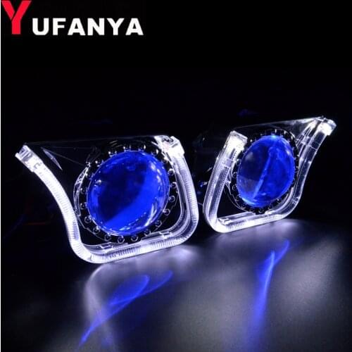 2.5 Inch Mini Bixenon Projector Lens Car Assembly Kit U Shape DRL Led Angel Eye Shrouds Mask Headlight Fit H1 H4 H7 Car Retrofit