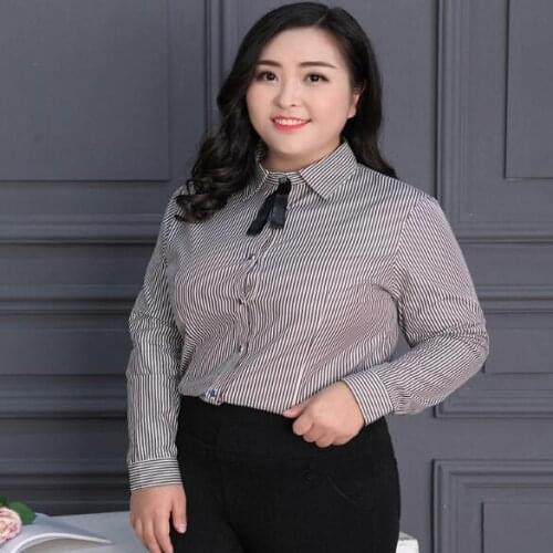 Ethnic 2019 Social Autumn Work Striped Shirts Blouses Plus Size Blouses For Women 7xl 8xl 9xl Bow Blusas Ladies Slim Tops A459