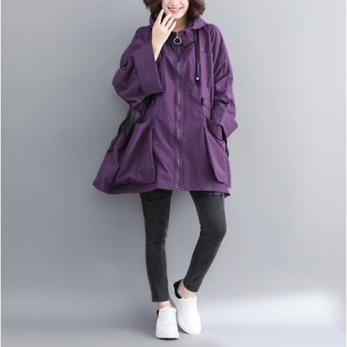 2019 New Fashion Oversize Hooded Full Sleeve Bawting Type Big Size Jacket Females Zipper Pockets Coat Vestido RE2445