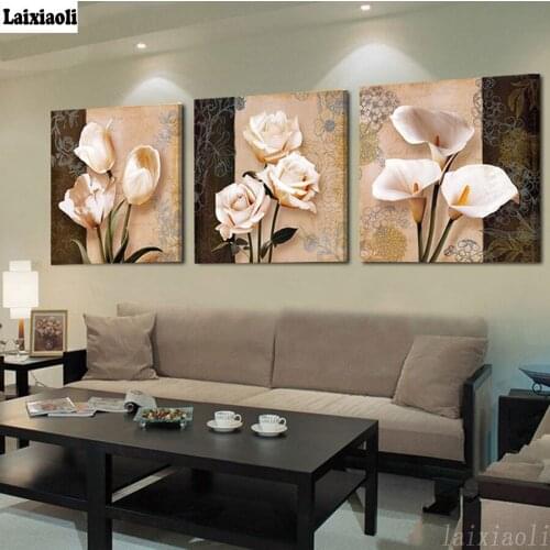 3pcs diamond Painting Tulip Flowers Abstract Paintings full diy diamond embroidery mosaic pattern cross stitch living room decor