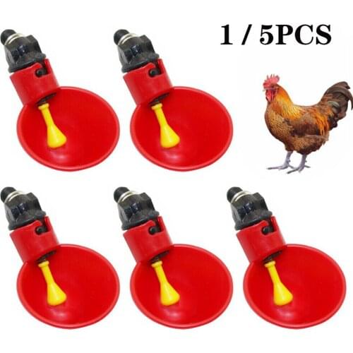 5PCS Livestock Poultry Drinking Cup Feed Automatic Feeder Bird Coop Chicken Fowl Drinker Water Chicken Peck Trigger to Fill Cup