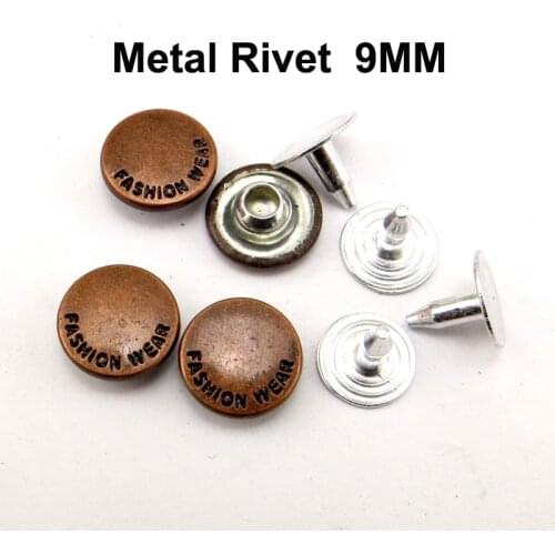 50PCS Red Letter Jean Rivet Decoration Buttons 9MM Sewing Clothes Accessory Bag Fits Trousers Rivets MR-036X