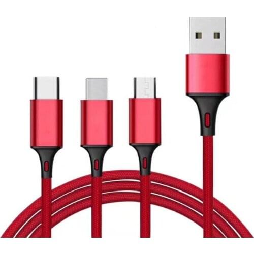 500pcs 3 in 1 USB Cable For Phone Samsung Multi 2A Fast Charge Charger Micro USB Cable Nylon Mobile Phone USB-C Type C Cable