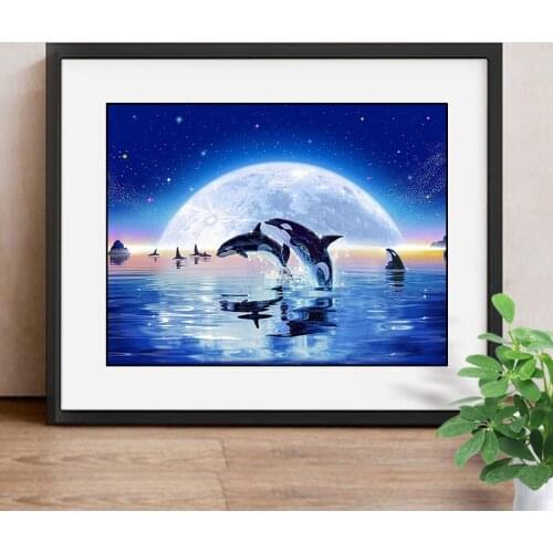 5D DIY Diamond Painting Animals Mosaic Cross Stitch Full Square/Round Drill Decoration Home Diamond Embroidery Dolphin