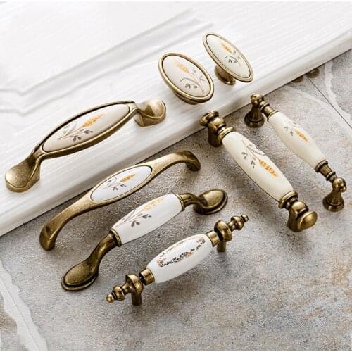 Antique Bronze Ceramic Cabinet Handles Zinc Alloy Drawer Knobs Pulls Wardrobe Door Handle European Furniture Handle Hardware