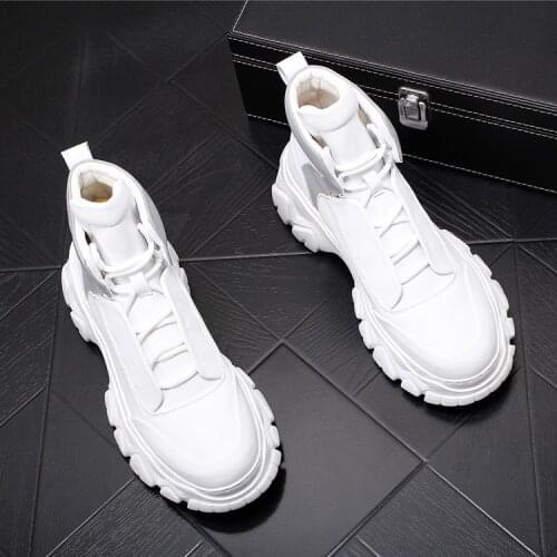 G-776 Luxury Brand Leather Ankle Boots Fashion high tops white Punk British Side Lace-up Pointed Toe Male Shoes
