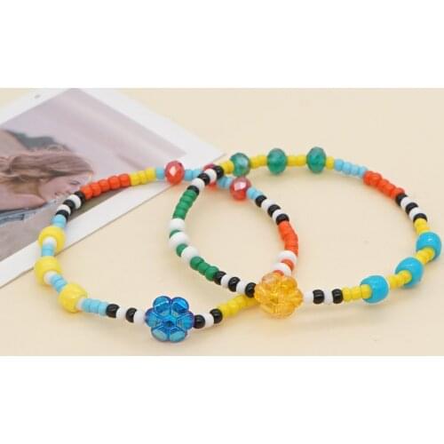 Go2Boho Colorful Beads Bracelet For Women Fashion Jewelry Acrylic Flower Charm Bracelets Elastics Pulseras Cute Jewellery