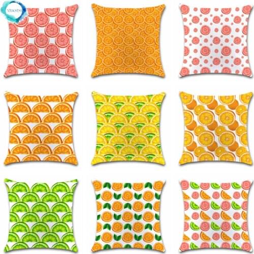 Decorative Throw Pillow Cover Fruit Orange Lemon Green Lime Pillow Case Home Sofa Bedroom Polyester Cushion Cover 45X45CM