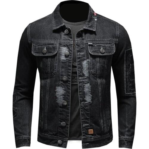Lapel collar denim jacket mens denim jacket motorcycle denim jacket casual jacket