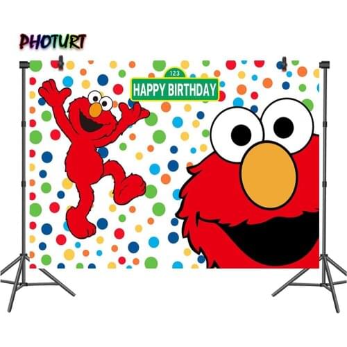 PHOTURT Sesame Street Red Elmo Photography Backdrop Baby Shower 1st Birthday Party Background PolkaDot Vinyl Photo Studios Props