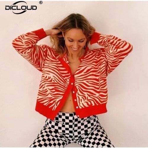 Ins Street Fashion Orange Zebra Cardigan Women Sweaters Winter 2021 Button Up Cardigans Autumn Thick Warm Knitted Streetwear