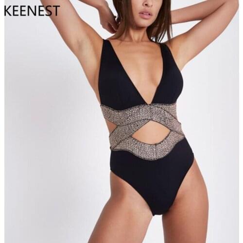 KEENEST 2019 Sexy One Piece Swimsuit Women Bandage Cross Monokini Black Swimwear Women Bathing Suits Swimming Suit