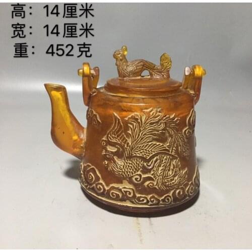 China Beeswax carving phoenix auspicious clouds good luck statue teapot crafts bead kettle tea water pot home desktop decoration