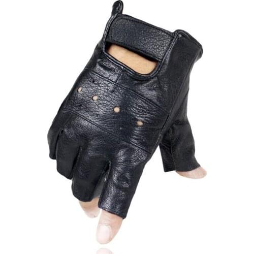 2018 New Leather Gloves Men Breathable Gloves Driving Gloves Black Half Finger Tactical Short Summer Wrist Gloves
