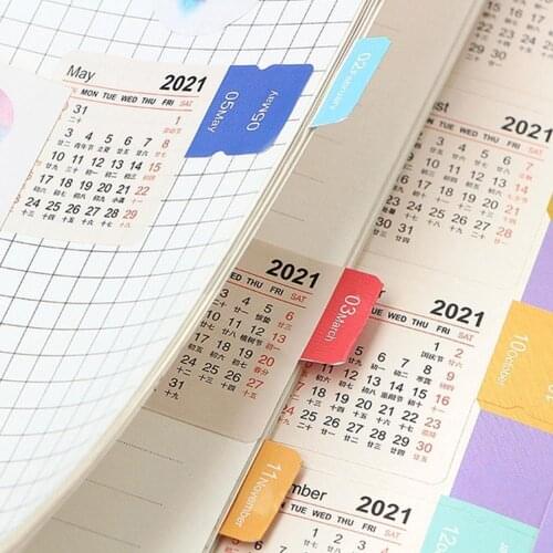 Colorful 2021 Year Paper Calendar Stickers Agenda Stationery Date Stickers Schedule Index Stickers