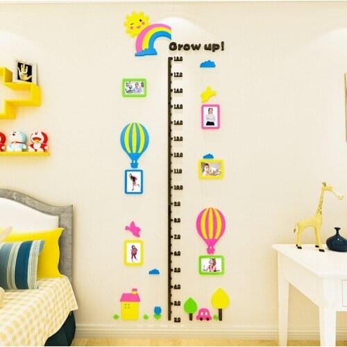 Creative hot air balloon Acrylic 3D height sticke DIY cartoon childrens room cartoon baby measuring height wall sticker bedroom