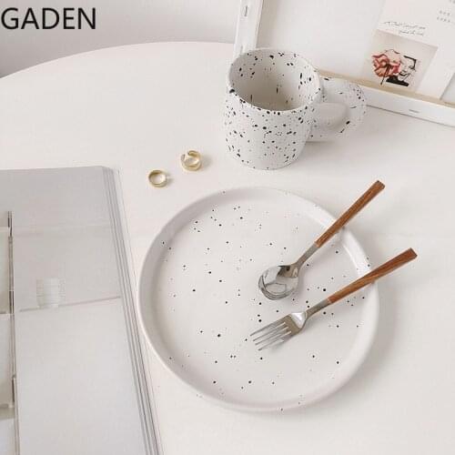 Round 8 Inch Ceramic Dinner Plate Living Room Table Decoration Black and White Ink Dot Plate Nordic Household Tableware Dish